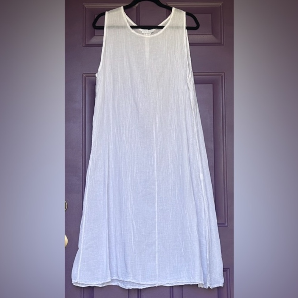 Made in Italy Sleeveless A-Line Dress 10 White Cotton Relaxed Coastal Resort